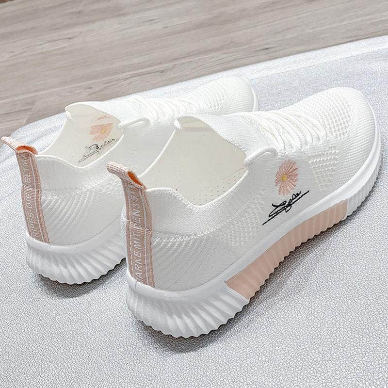 Women's Daisy Embroidered Sports Shoes Knitted Running Shoes