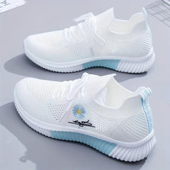 Women's Daisy Embroidered Sports Shoes Knitted Running Shoes