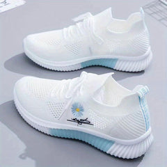 Women's Daisy Embroidered Sports Shoes Knitted Running Shoes