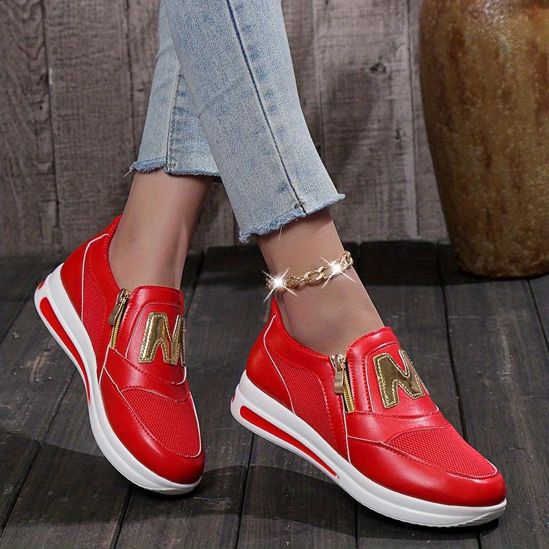 Women's Mesh Sports Shoes Side Zipper Sneakers Casual Walking Shoes