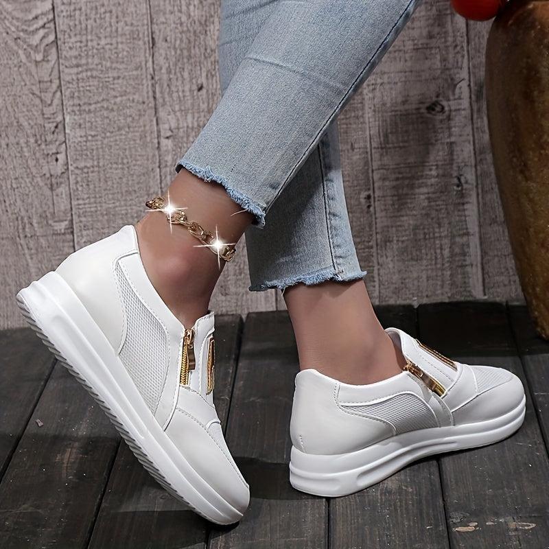 Women's Mesh Sports Shoes Side Zipper Sneakers Casual Walking Shoes
