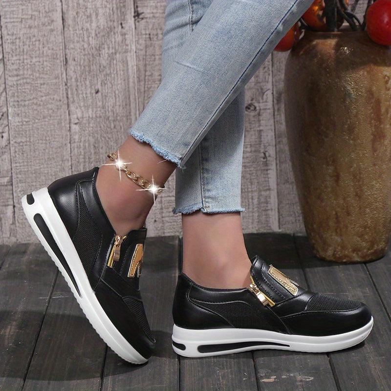 Women's Mesh Sports Shoes Side Zipper Sneakers Casual Walking Shoes