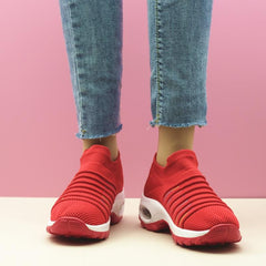Women's Breathable Knit Chunky Sneakers Slip On Outdoor Shoes