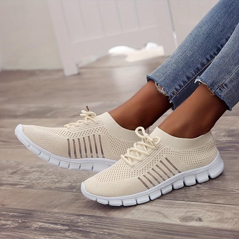 Women's Knitted Breathable Sports Shoes Low Top Walking Sneakers
