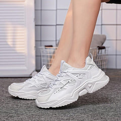 Breathable Mesh Sneakers for Women - Low Top Lace Up Running Shoes