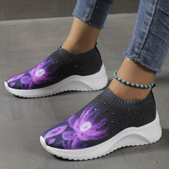 Women's Floral Printed Sock Shoes Casual Slip On Low Top Shoes