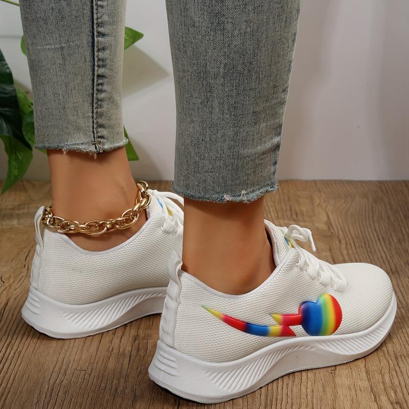 Women's Love Heart Platform Sneakers Lace Up Outdoor Shoes