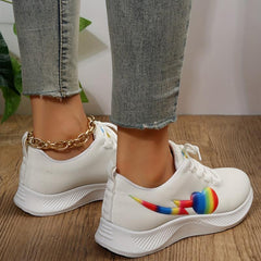 Women's Love Heart Platform Sneakers Lace Up Outdoor Shoes