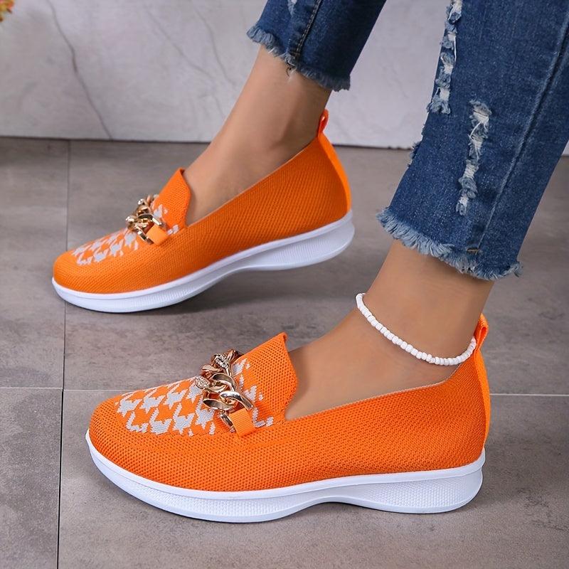 Rhinestone Chain Sneakers Houndstooth Low Top Platform Knit Shoes