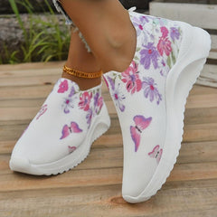 Women's Floral & Butterfly Print Slip-On Sneakers Breathable Knit Sock Shoes