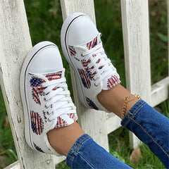 4th of July Sunflower Print Canvas Shoes Low Top Lace Up Sneakers