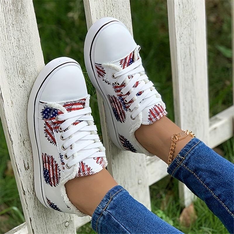 4th of July Sunflower Print Canvas Shoes Low Top Lace Up Sneakers