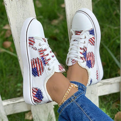 4th of July Sunflower Print Canvas Shoes Low Top Lace Up Sneakers
