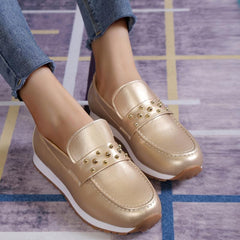 Metal Ball Decor Sneakers Lace Up PU Leather Anti-slip Shoes