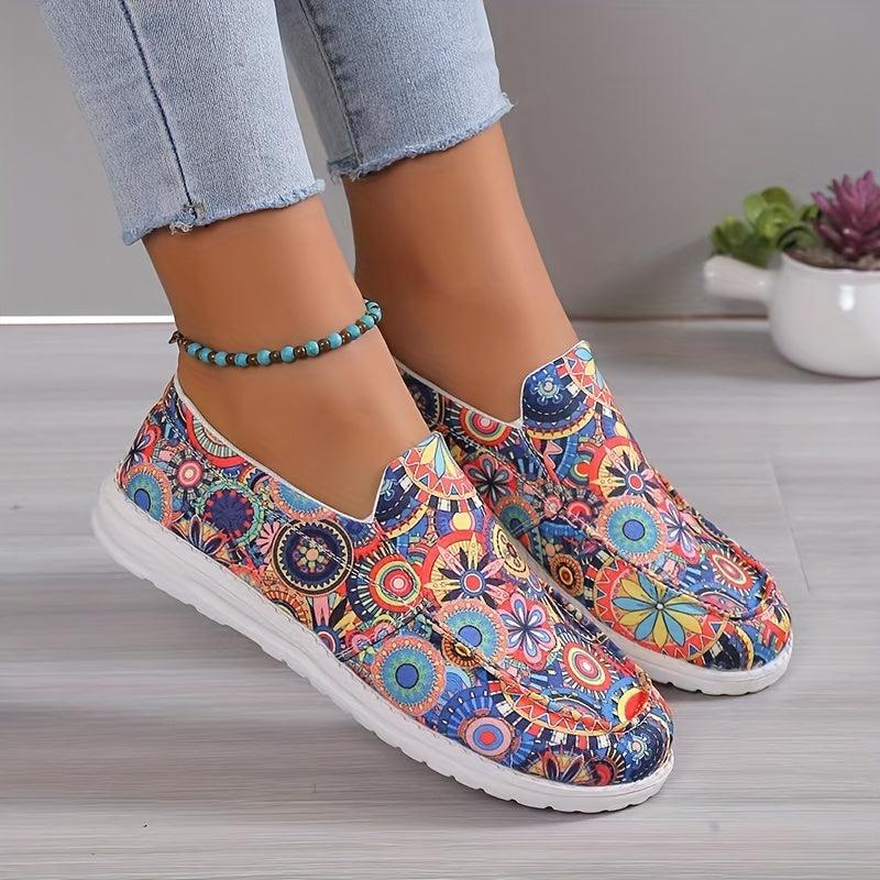 Women's Tribal Print Canvas Slip-On Shoes Lightweight
