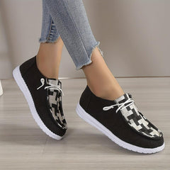 Women's Checkered Flat Loafers Lace Up Walking Shoes