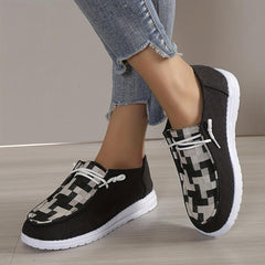 Women's Checkered Flat Loafers Lace Up Walking Shoes