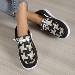 Women's Checkered Flat Loafers Lace Up Walking Shoes