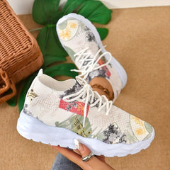 Women's Art Printed Sports Shoes Retro Knitted Low Top Running Shoes