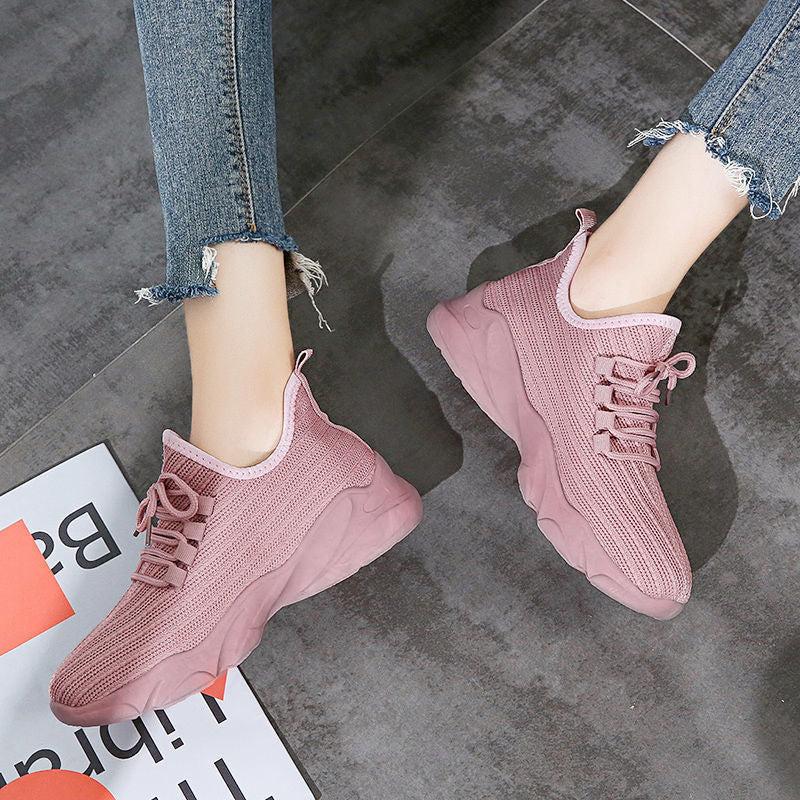 Breathable Knit Sneakers Low Top Lace Up Casual Shoes