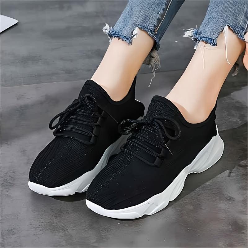 Breathable Knit Sneakers Low Top Lace Up Casual Shoes