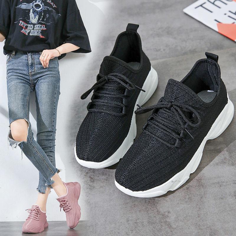 Breathable Knit Sneakers Low Top Lace Up Casual Shoes