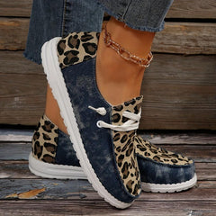 Leopard Printed Slip On Sneakers Lightweight Round Toe Outdoor Shoes