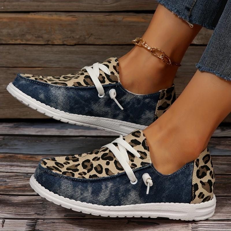 Leopard Printed Slip On Sneakers Lightweight Round Toe Outdoor Shoes