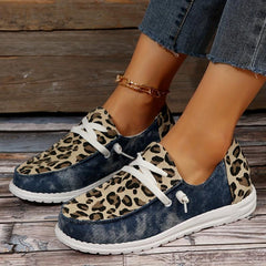 Leopard Printed Slip On Sneakers Lightweight Round Toe Outdoor Shoes