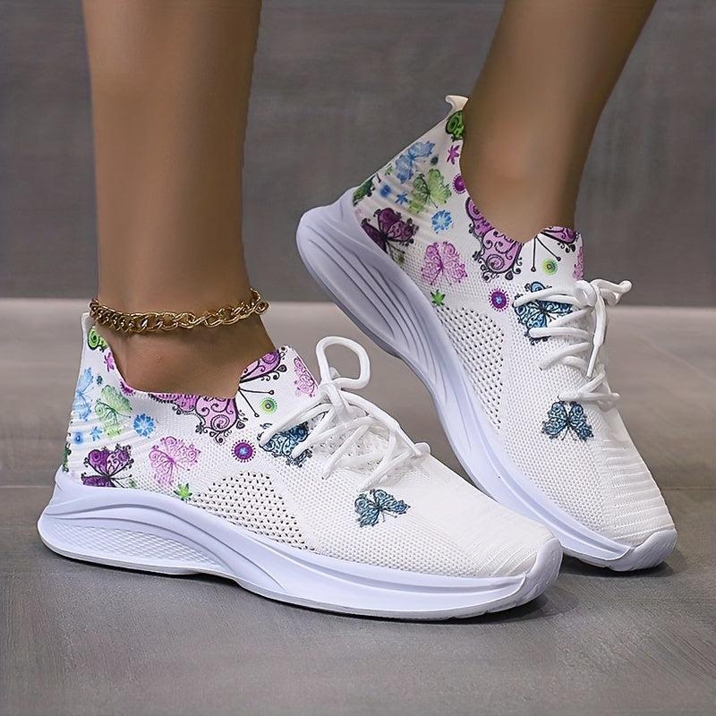 Women's Butterfly Pattern Sneakers Breathable Low Top Sport Shoes