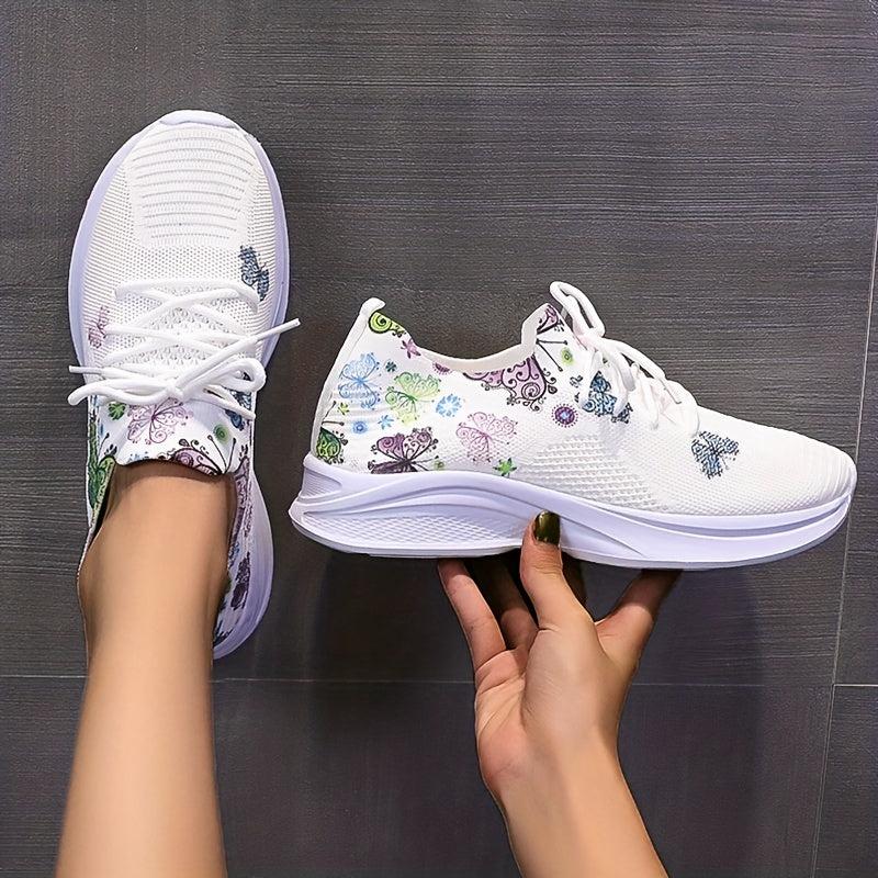 Women's Butterfly Pattern Sneakers Breathable Low Top Sport Shoes