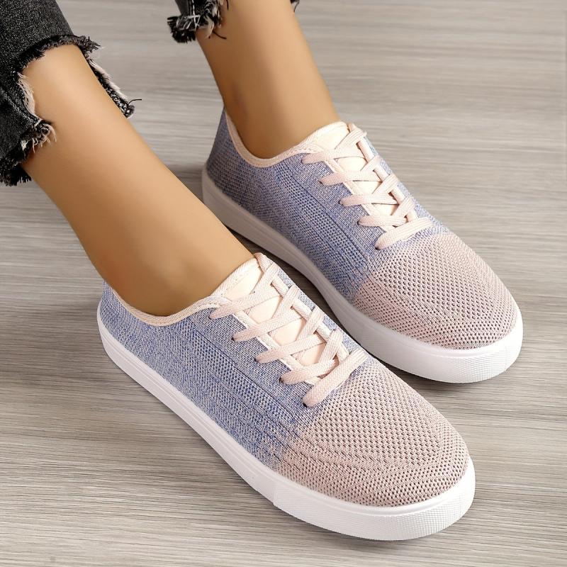 Ombre Knit Sneakers Low Top Lace Up Casual Walking Shoes