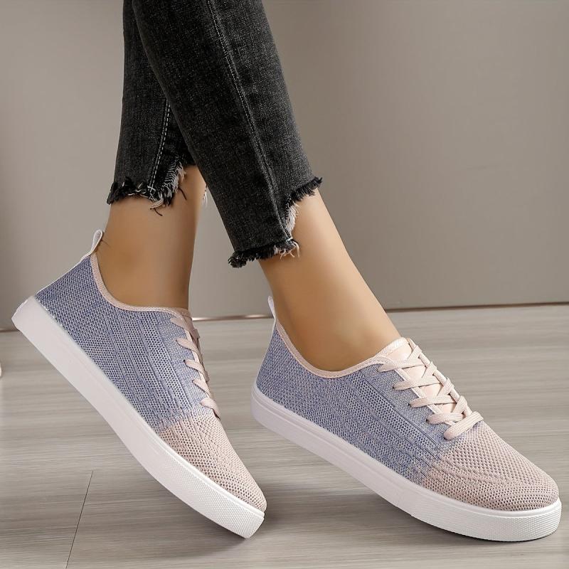 Ombre Knit Sneakers Low Top Lace Up Casual Walking Shoes