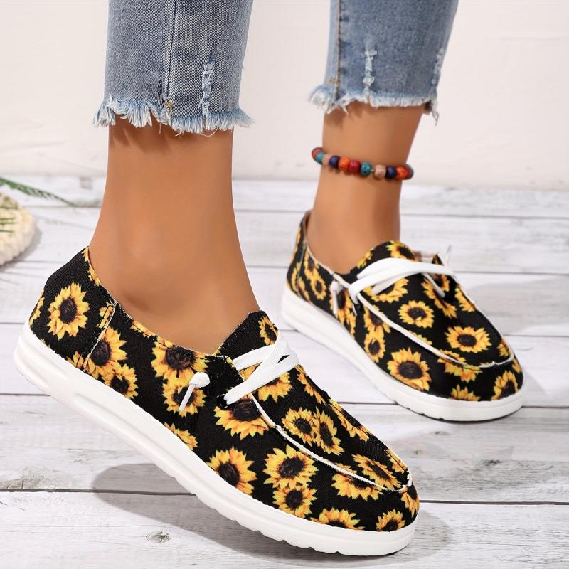Women's Sunflower Flat Canvas Shoes Lightweight Lace Up Loafers