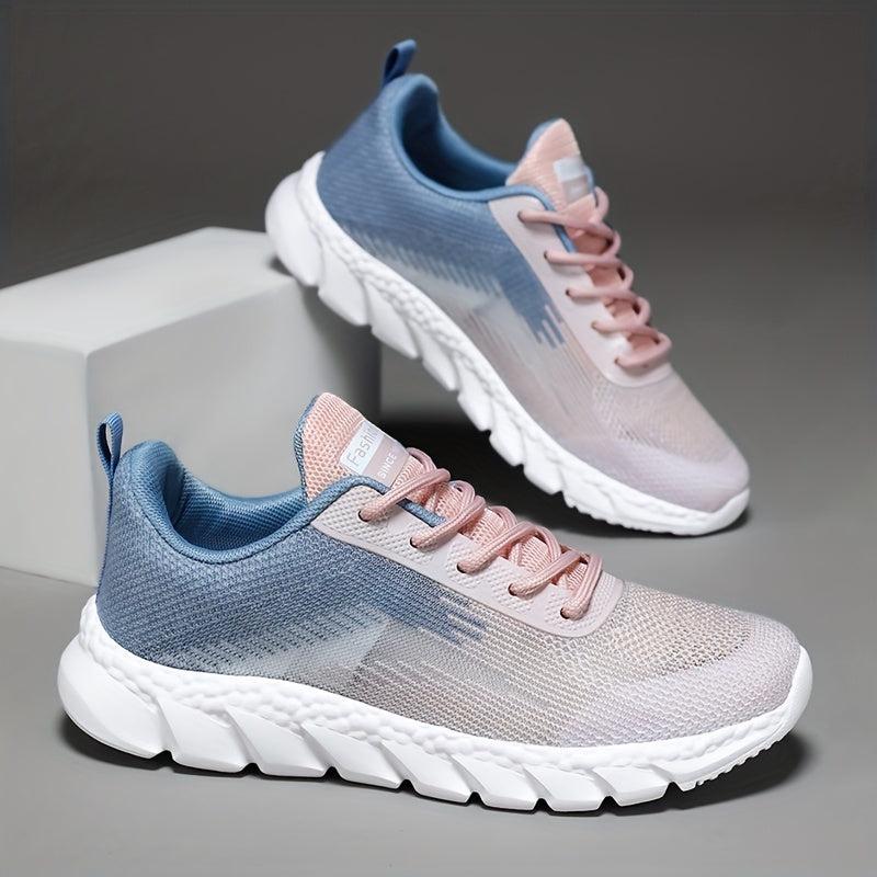 Women's Mesh Sneakers Low Lace Up Round Toe Soft Sole Flatform Shoes