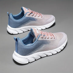 Women's Mesh Sneakers Low Lace Up Round Toe Soft Sole Flatform Shoes