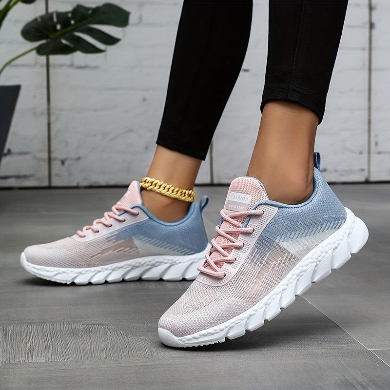 Women's Mesh Sneakers Low Lace Up Round Toe Soft Sole Flatform Shoes
