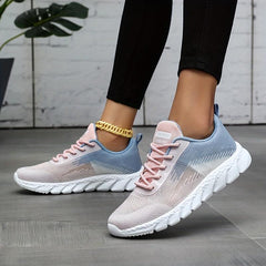 Women's Mesh Sneakers Low Lace Up Round Toe Soft Sole Flatform Shoes