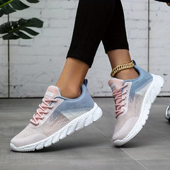 Women's Mesh Sneakers Low Lace Up Round Toe Soft Sole Flatform Shoes