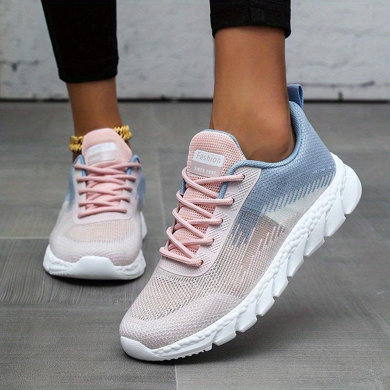 Women's Mesh Sneakers Low Lace Up Round Toe Soft Sole Flatform Shoes