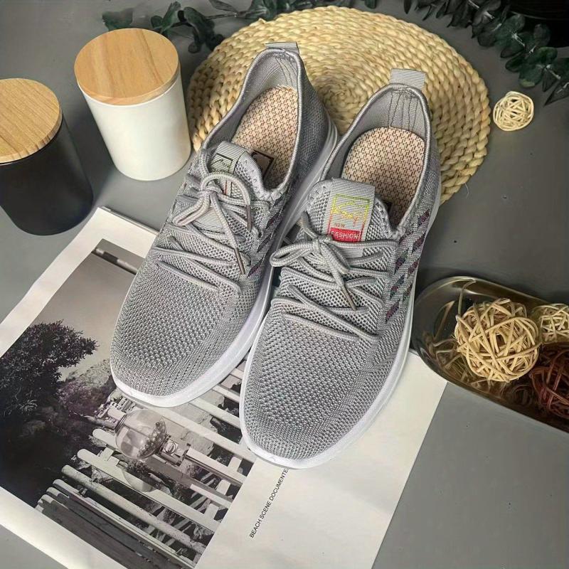 Women's Breathable Knit Sports Shoes Lace Up Low Top Running Sneakers