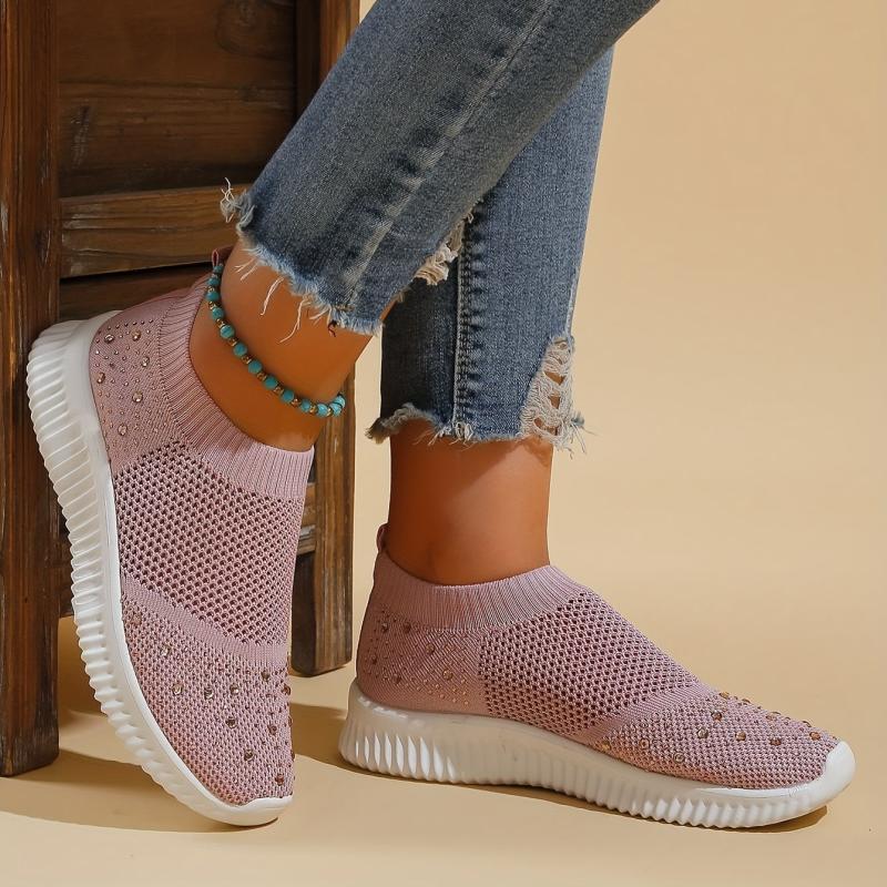 Women's Rhinestone Decor Slip On Sneakers Lightweight Low Top Shoes