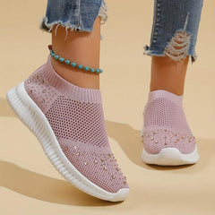 Women's Rhinestone Decor Slip On Sneakers Lightweight Low Top Shoes
