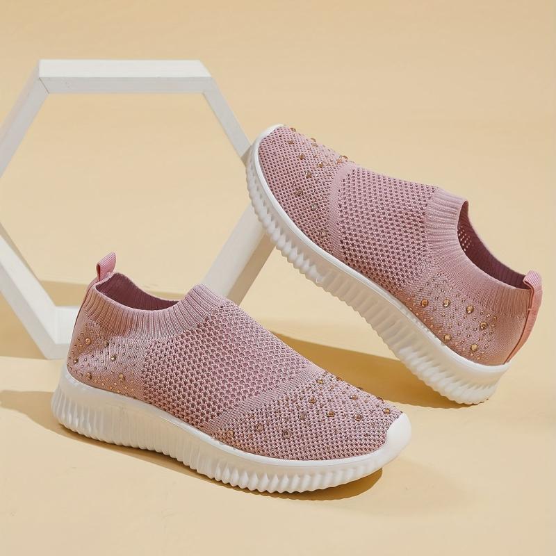 Women's Rhinestone Decor Slip On Sneakers Lightweight Low Top Shoes