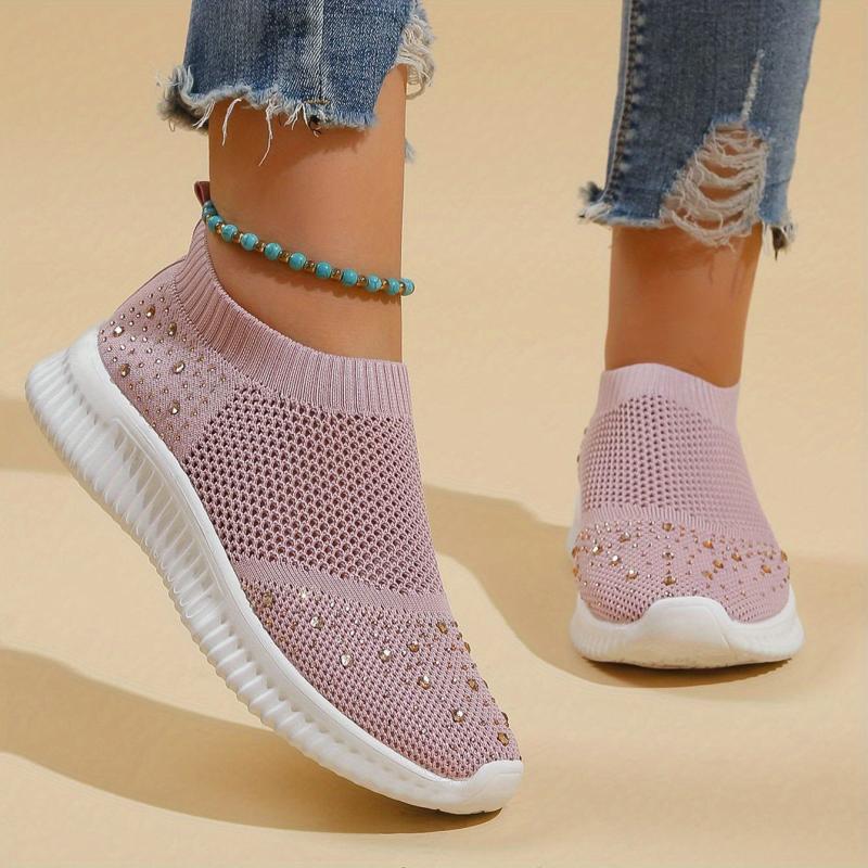 Women's Rhinestone Decor Slip On Sneakers Lightweight Low Top Shoes