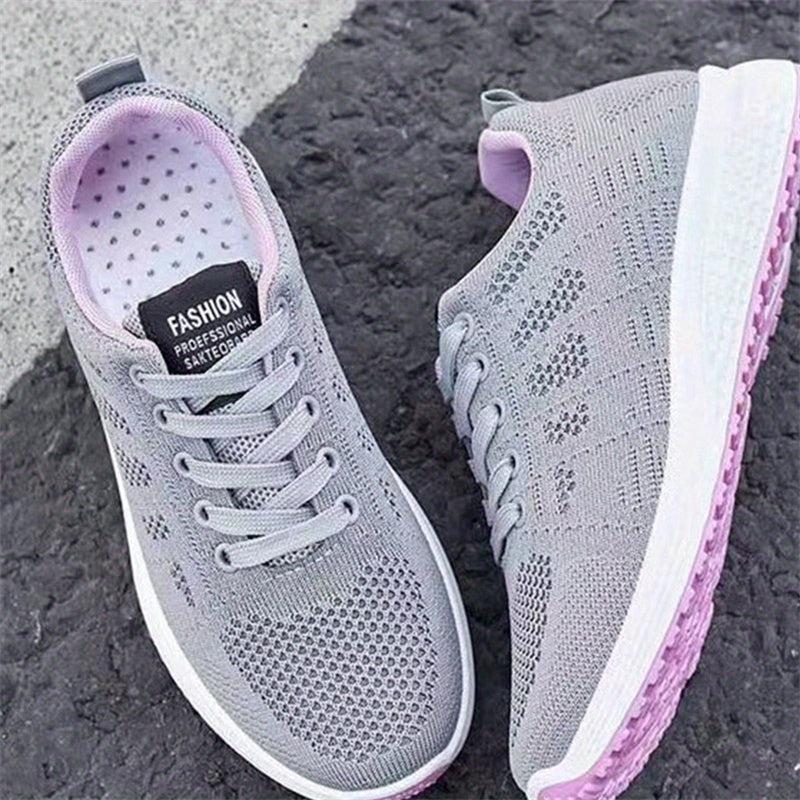 Women's Knitted Low Top Sports Shoes Breathable Lace Up Running Sneakers