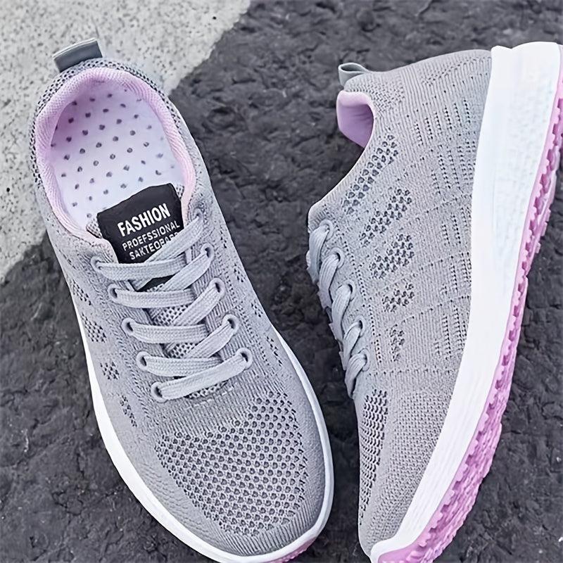 Women's Knitted Low Top Sports Shoes Breathable Lace Up Running Sneakers