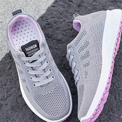 Women's Knitted Low Top Sports Shoes Breathable Lace Up Running Sneakers