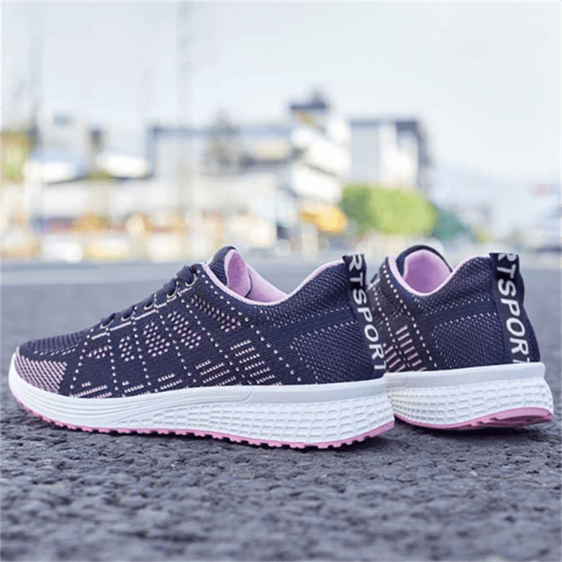 Women's Knitted Low Top Sports Shoes Breathable Lace Up Running Sneakers