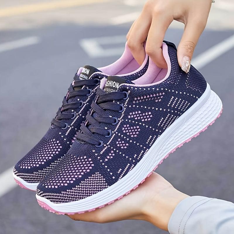 Women's Knitted Low Top Sports Shoes Breathable Lace Up Running Sneakers